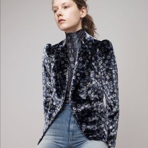 Floral Velvet Blazer in Blue